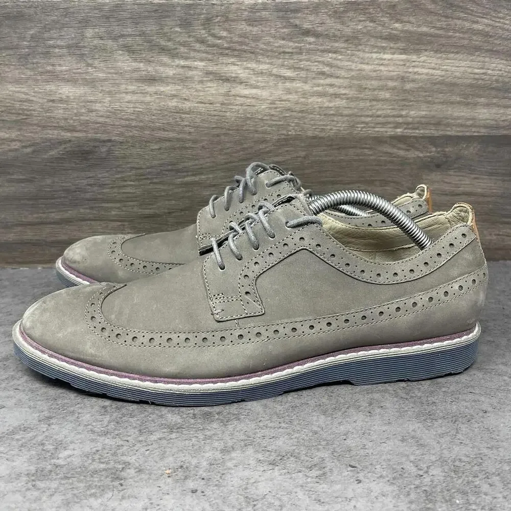 Clarks Gambeson Shoes Mens Size 9 Grey Suede Navy Blue Dress Brogue Oxford